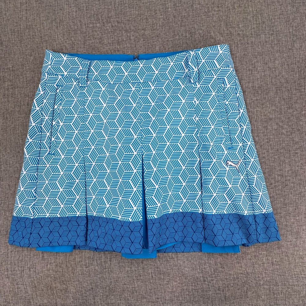 Puma Athletic Skort Mini Skirt Blue‎ Pleated Pockets Zipper Sporty Sz 4 Logo
